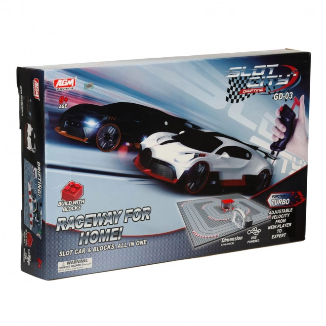 Electric Police Race Car Track and Building Blocks Set