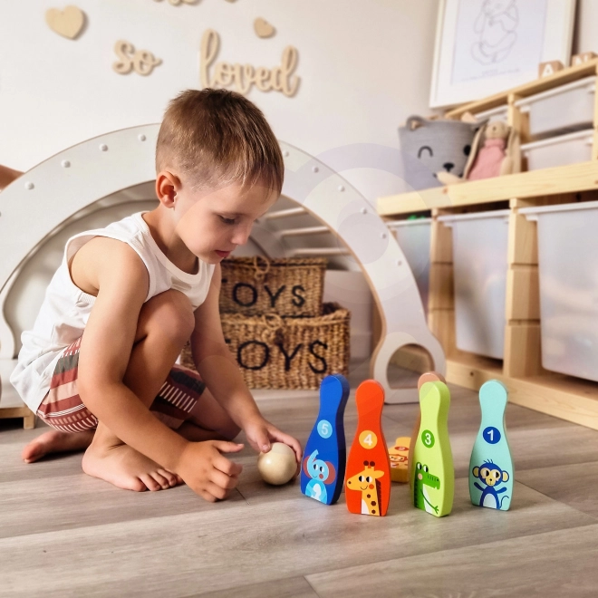 Gioco del Bowling in Legno per Bambini