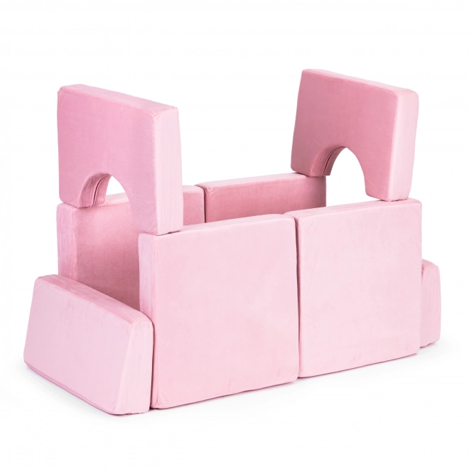 Large Modular Foldable Children's Sofa with 10 Pillows - Pink