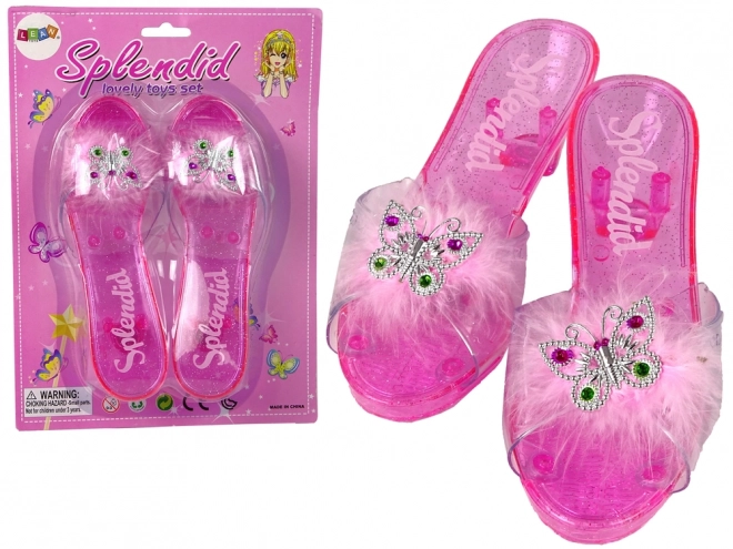 Glitter Pink Princess Slippers with Fur