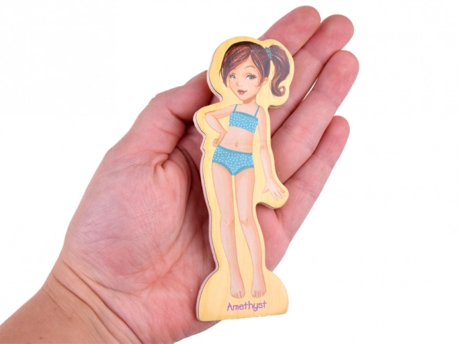 Dřevěné magnetické puzzle módní oblečky