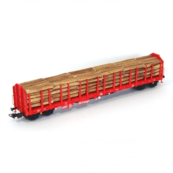 Piko flat wagon with stakes and wood load