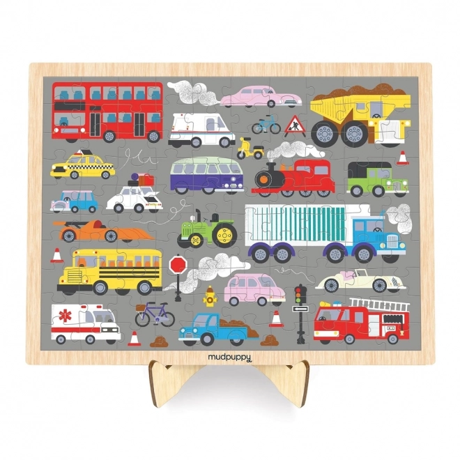 Mudpuppy Wooden Vehicles Puzzle with Stand