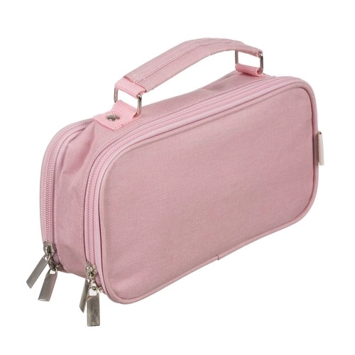 Large Pink School Pencil Case - Foldable Double Compartment