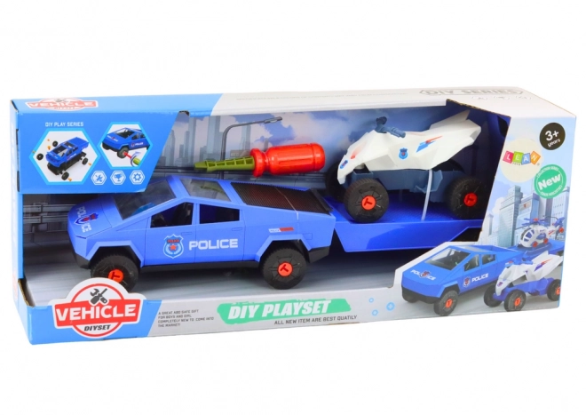 Modern Car Set with Quad and Trailer DIY Blue