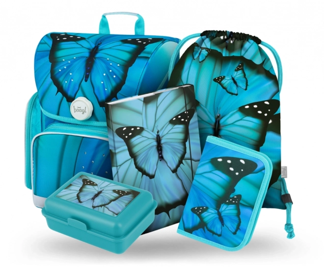 Baagl 5 Set Ergo Butterfly: Backpack, Pencil Case, Bag, Folder, Box