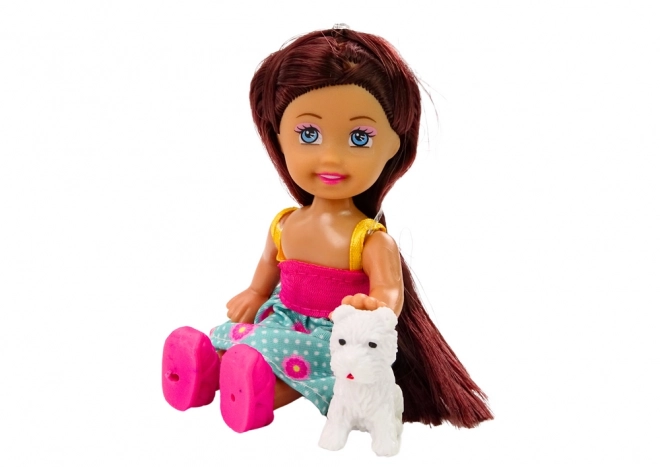 Mini Doll with Long Hair and Colorful Pet Outfit