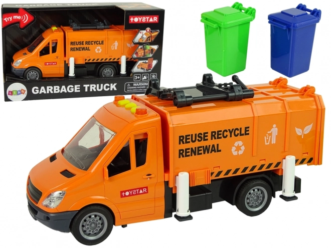 Orange Friction-Powered Garbage Truck with Sound Effects