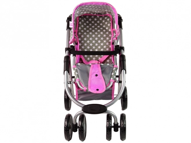 2-in-1 Doll Stroller with Bag - Pink Stars