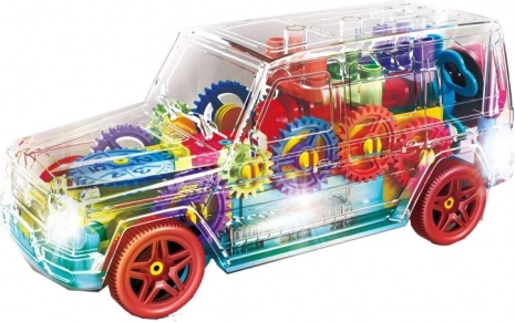 Carrozzeria trasparente con ingranaggi visibili