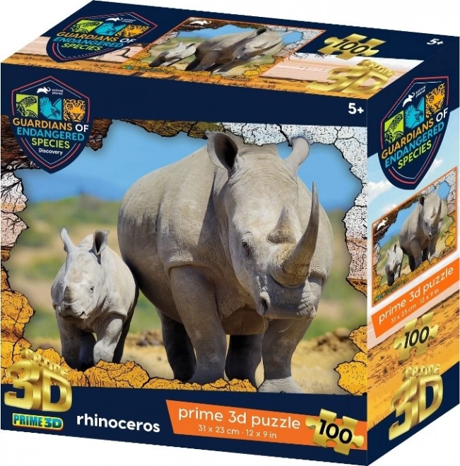 Prime 3D Puzzle Animal Planet: Endangered Species - Rhinoceros 3D Puzzle 100 Pieces