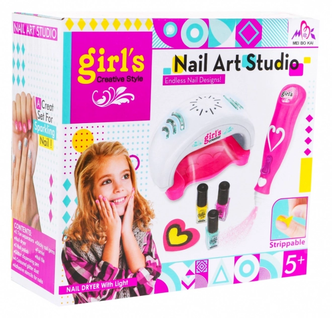 Nail Art Kit for Girls 5+ with Dryer and Glitter Machine