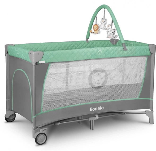 Lionelo Travel Crib and Playpen Flower 2-in-1 Grey Scandi – Turquoise