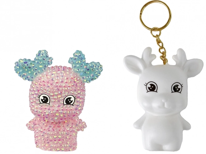 Creative DIY Pink Reindeer Crystal 3D Keychain Set