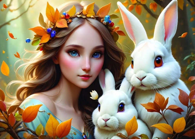 Puzzle Girl with Rabbits 500 Pieces