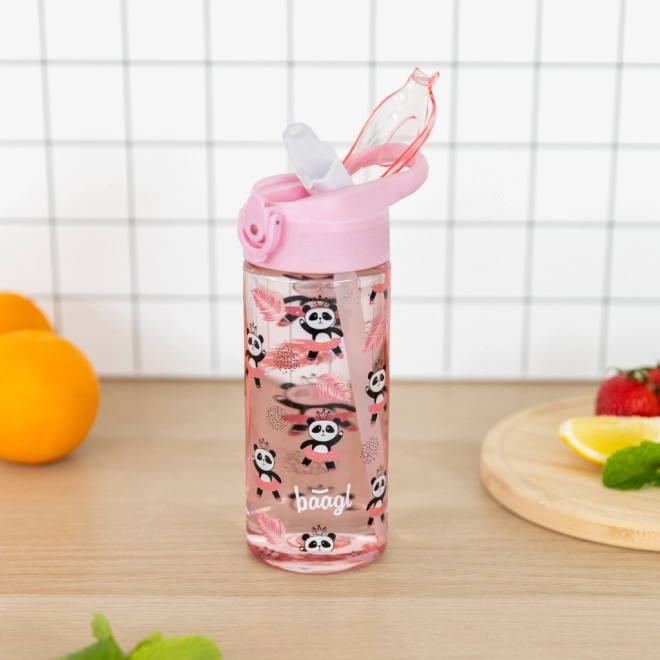 Rosa Kinder-Trinkflasche mit Strohhalm Panda 500 ml