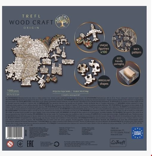 Drevené obojstranné puzzle Antická mapa sveta 1000 dielikov