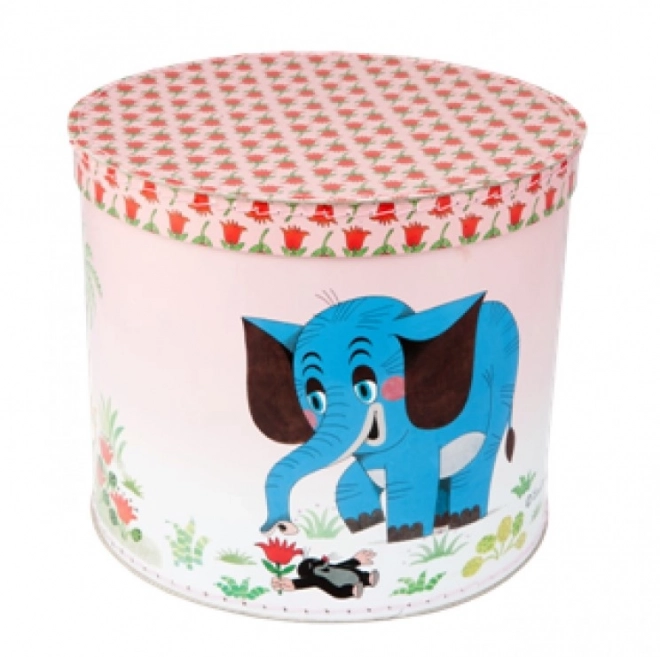 Krtek Round Box with Elephant Design