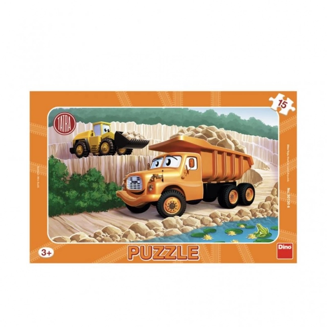 Dino puzzle with orange Tatra truck - 15 pieces