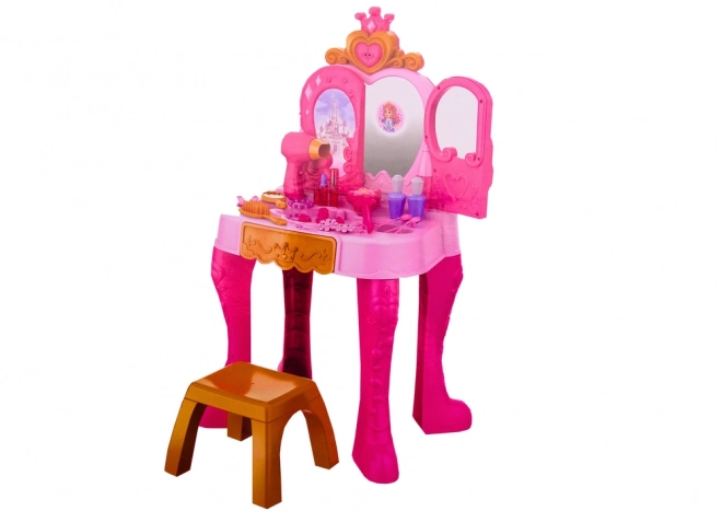 Children's Vanity Table with Gesture Sensor and Pink Accessories