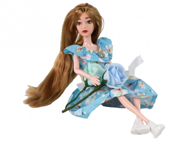 Emily Doll with Long Hair and Floral Blue Dress