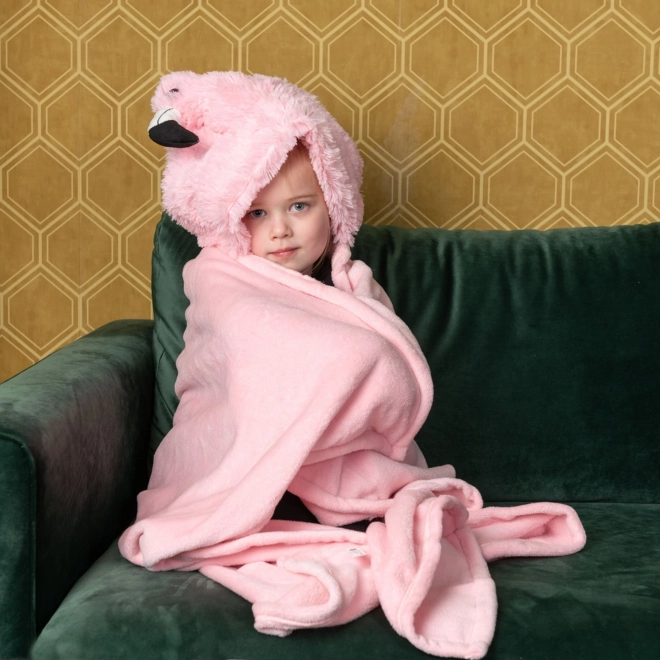 Cozy Noxxiez Flamingo Hooded Blanket with Animal Design and Paw Pockets