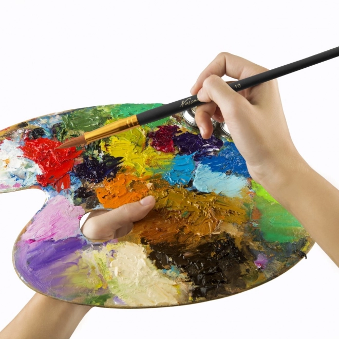 Wooden artist palette with 4 flat/round brushes