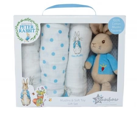 Gift Set with Muslin Diapers and Plush Bunny Peter