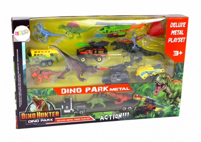 Dinosaur Adventure Toy Set with Helicopter and Vehicles