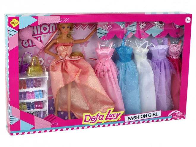 Children's Doll Long Blonde Hair Wardrobe Shoes Dresses Accessories Pink