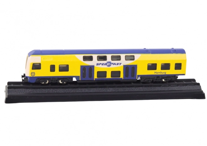 Sběratelský model vlaku žlutý a modrý 1:48 kovový
