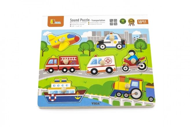 Viga Holzpuzzle mit Geräuschen Fahrzeuge
