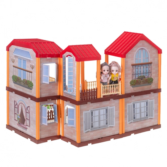 Doll House Villa with Red Roof, Lighting & Furniture Set