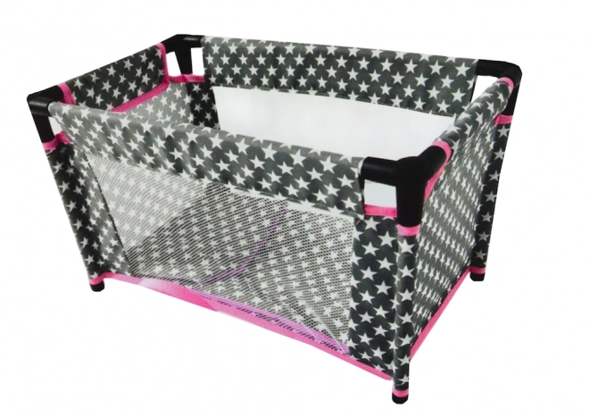 Doll Crib with Stars Gray Pink