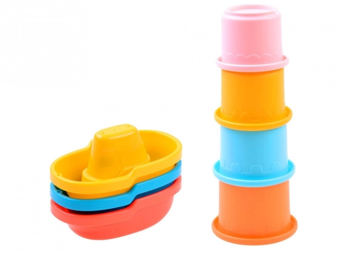 Colorful Bath Toy Set with Organizer and Boats