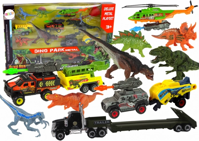 Dinosaur Adventure Toy Set with Helicopter and Vehicles