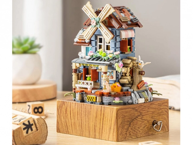 Creative Cute Blocks Build Windmill Music Box