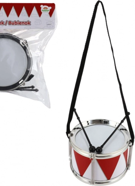 Plastic drum with strap and drumsticks
