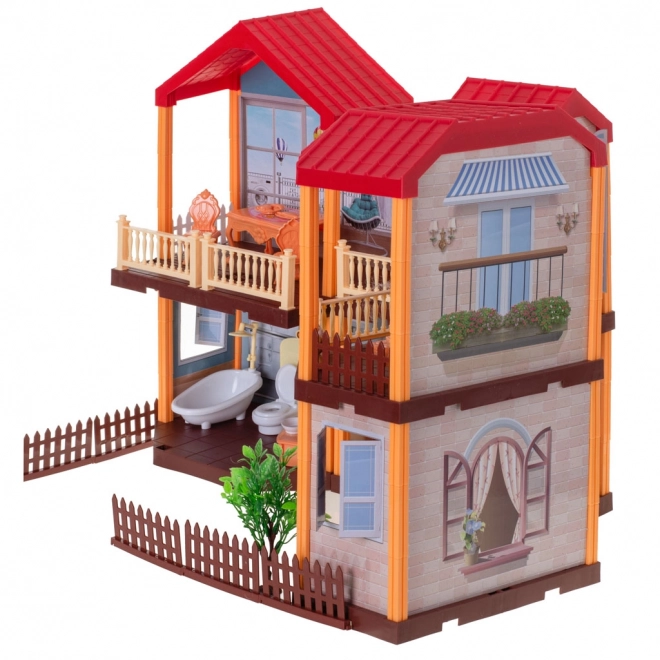 Doll House Villa with Red Roof, Lighting & Furniture Set