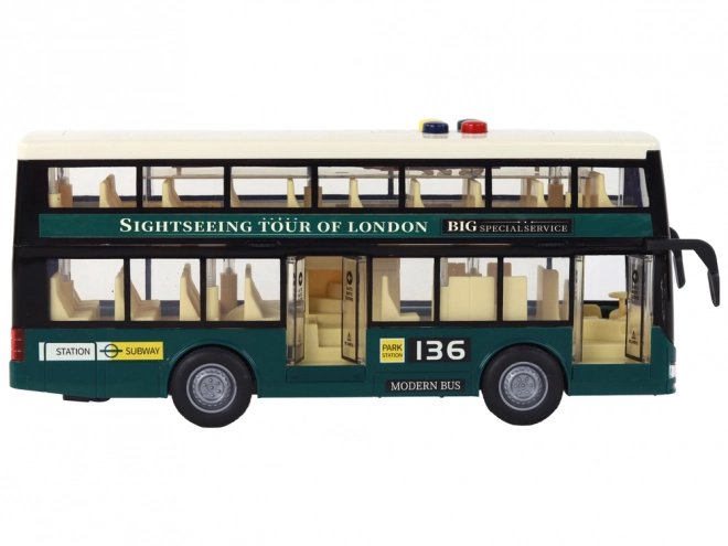 Double-Decker Bus with Lights, Sounds, and Friction Drive in Dark Green