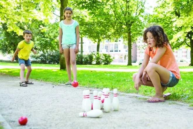 Wooden Bowling Set Red & White