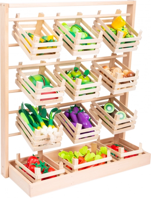 wooden play store stand with crates