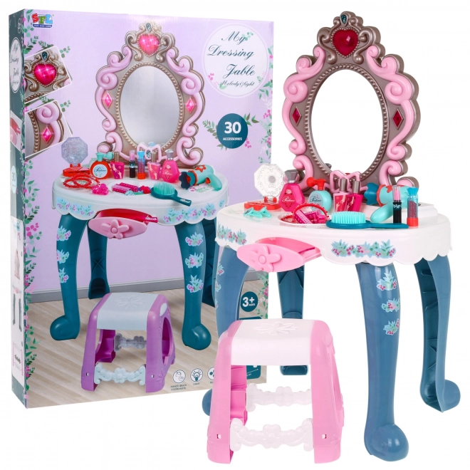 Interactive Vanity with Mirror and Stool for Kids