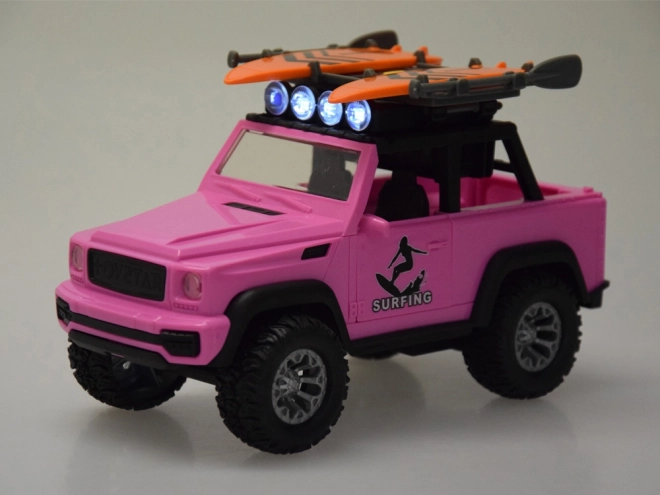 Pink Off-road Toy Car with Surfboards, Sounds, and Lights