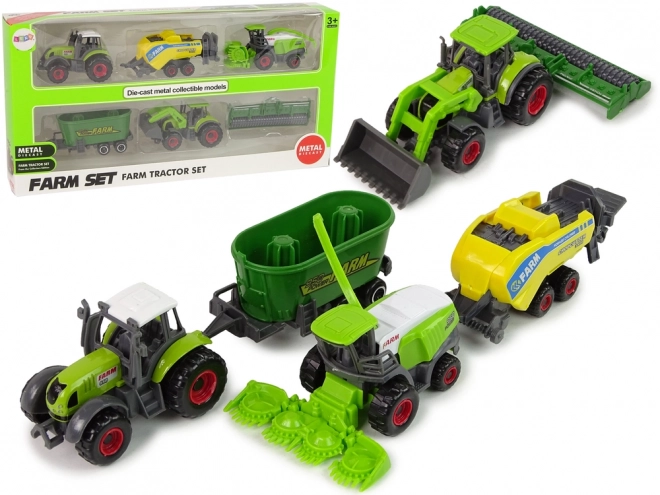 Set of 6 Farm Vehicles with Tractors and Combine Harvester