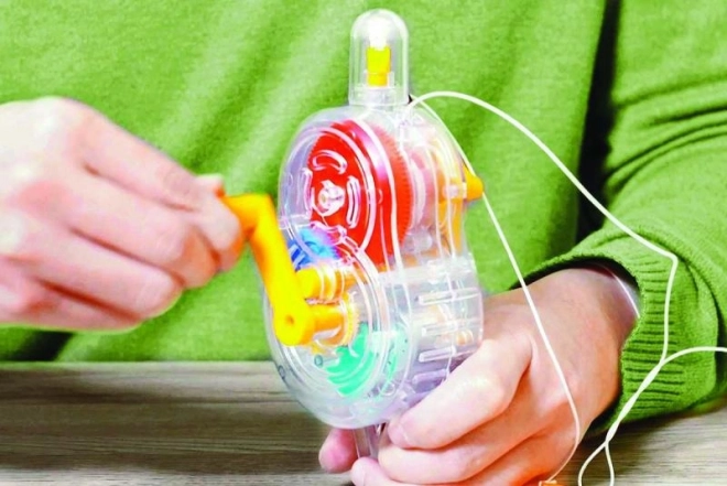 Transparent bulb with colorful gears
