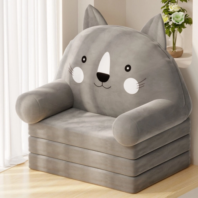 Foldable Children's Chair Cat Grey 3-Level