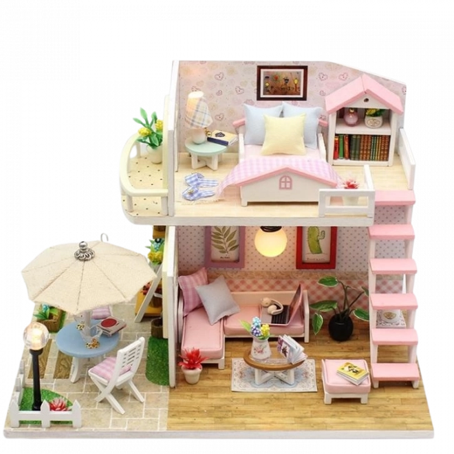 Wooden Dollhouse with LED Lights