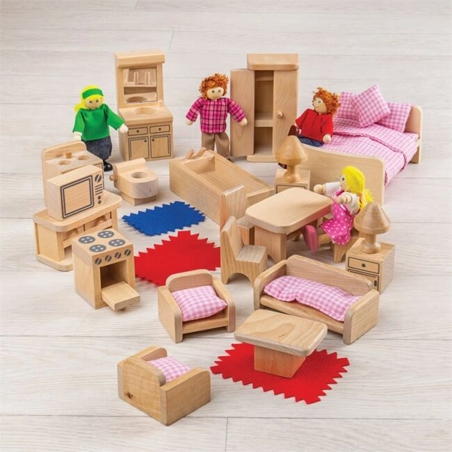 Bigjigs Toys Wooden Dollhouse Furniture and Family Set