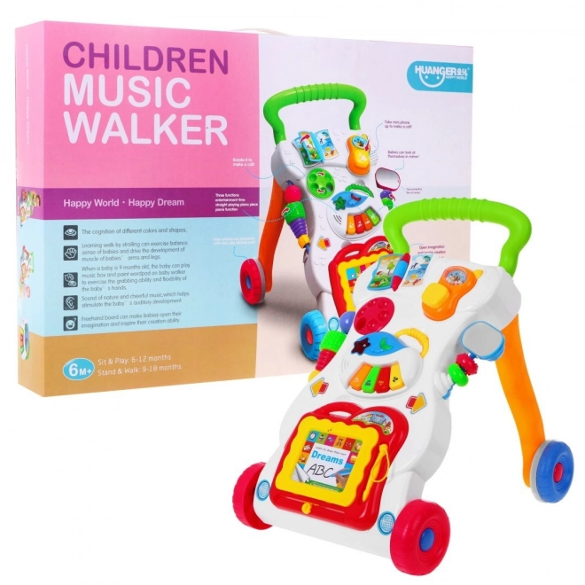 Interactive Baby Walker with Sensory Board, Piano, Drawing Board, and Toy Phone